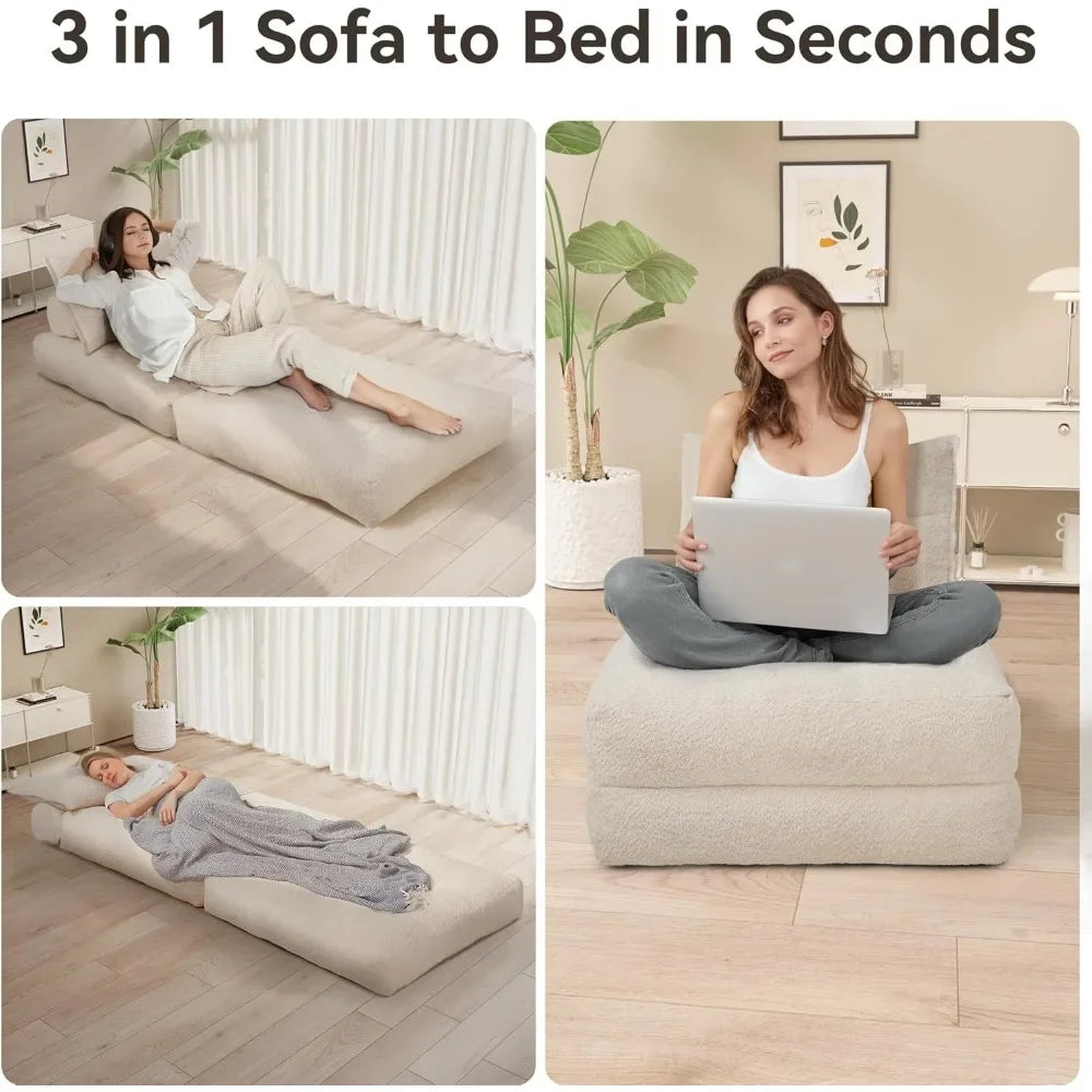 Folding Sofa Sleeper Chair for Living Room/Dorm/Office, Velvet Futon Couch, Lounge Sofa, Convertible