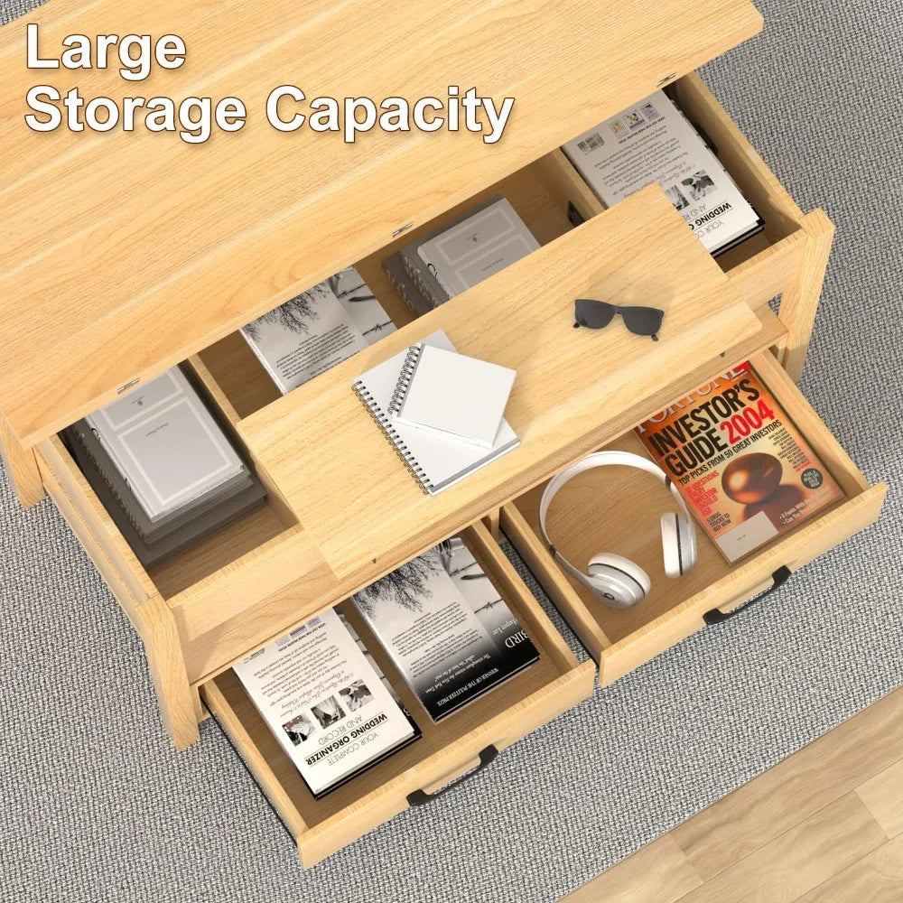 42'' Lift Top Coffee Table, 4-in-1 Multifunctional Lift Coffee Table with Storage & Hidden Compartments, Farmhouse Coffe Table
