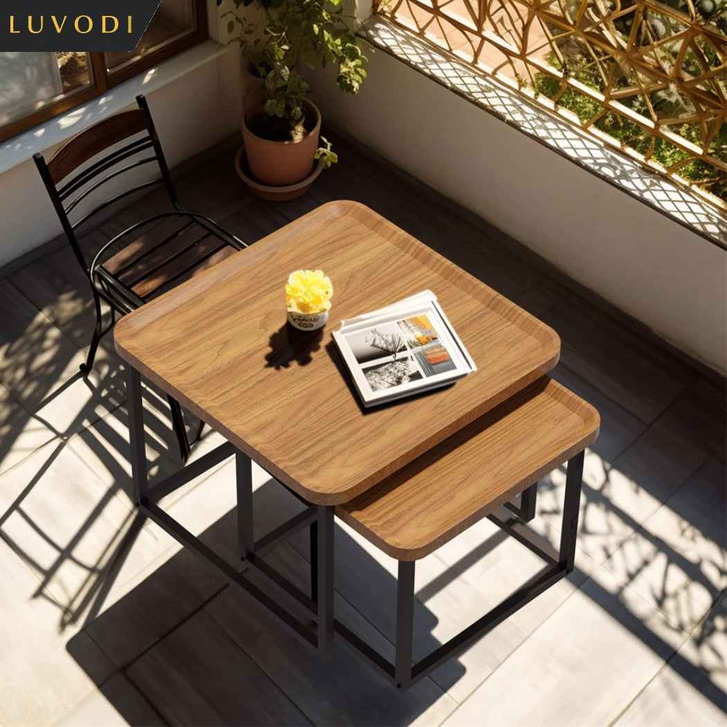 Irregular Living Room Coffee Table Set Small Drop-Shaped Solid Wooden Sofa Side/ End Table 2-in1 with Triangle Legs