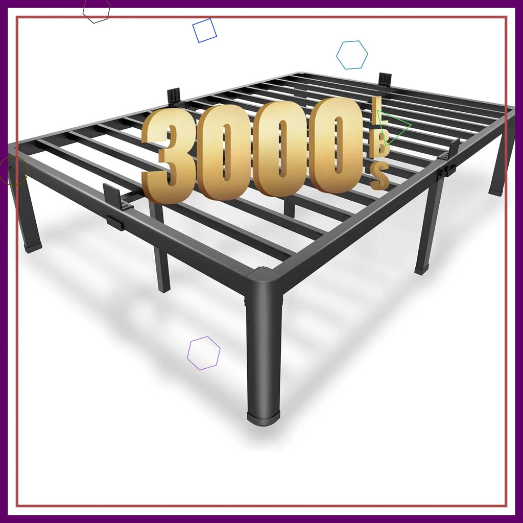 14 Inch Full Size Metal Platform Bed Frame with Round Corner Legs, Heavy Duty Steel Slats