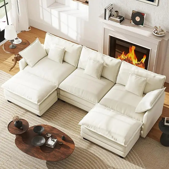 111.4” Modular Sectional Sofa, U Shape Cloud Couch , 2 Movable Ottomans, with Soft Pillows