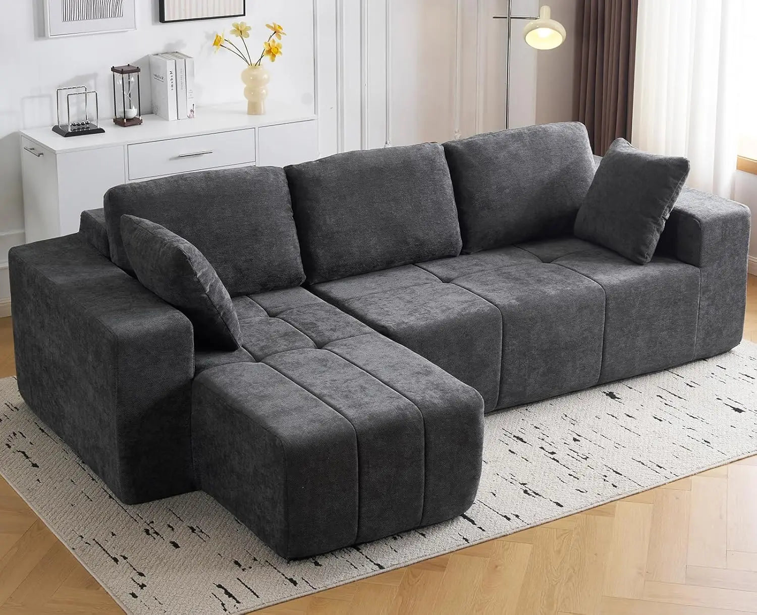 Cloud Modular Sectional Couch 105 Inch Chenille Boneless Couches Deep Seat Upholstered L-Shape Sofa with Chaise Customized