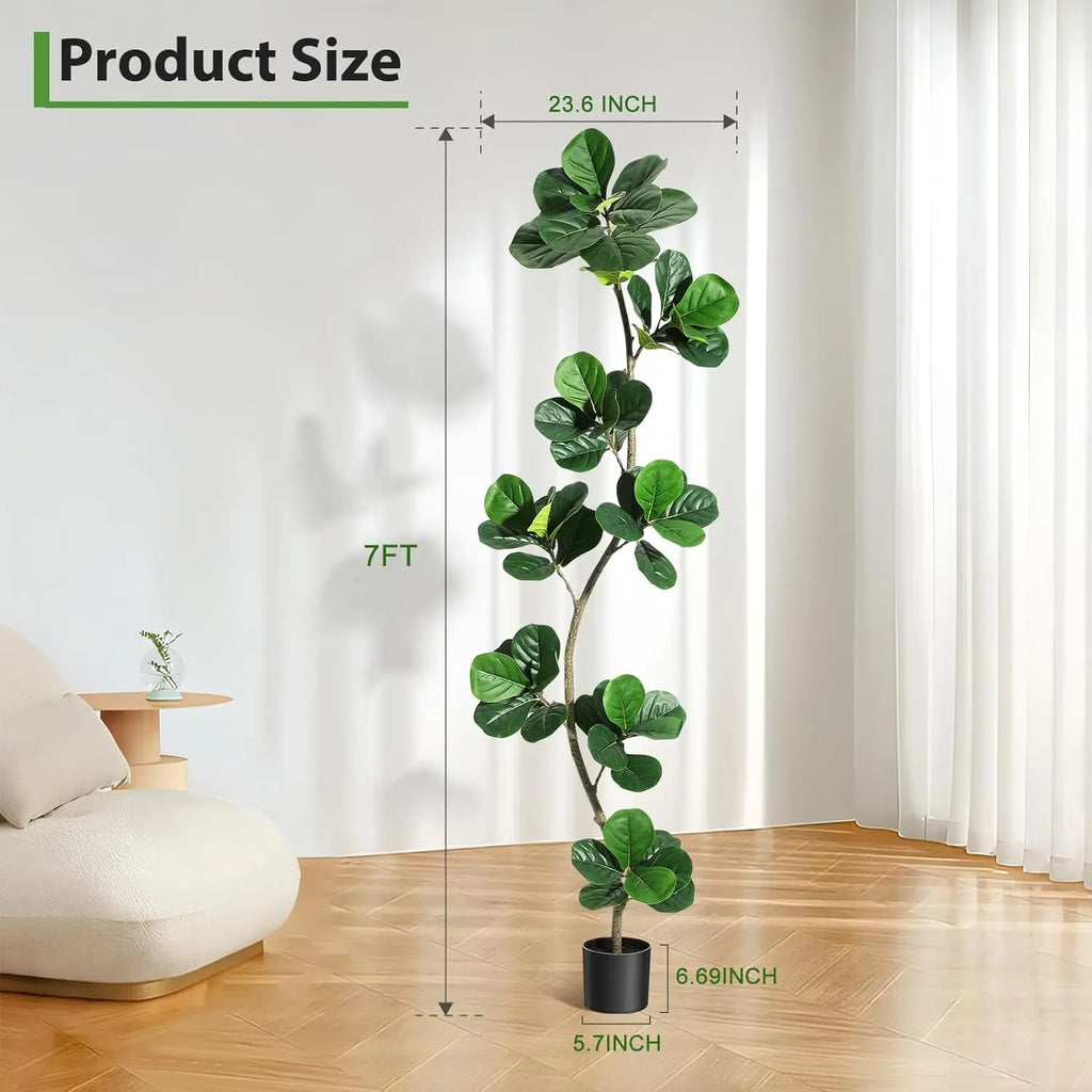 5/6/7ft Lifelike Artificial Fiddle Leaf Fig Tree, Fake Ficus Tree with Sturdy Cement Base, Indoor/ Outdoor Decor for Home/ Office/ Living Room, Ideal Housewarming Gift