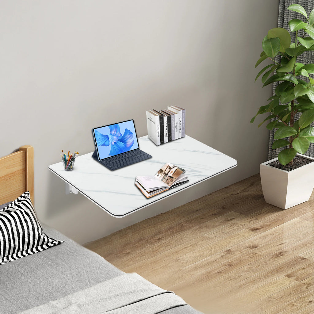 Folding Rectangular Wall Desk, Wall-mounted Folding Table, Hanging Desk for Home Office/ Garage Workbench- Black/White