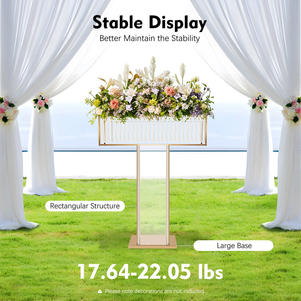 Gold Electroplated Iron Crystal Wedding Flower Stand 70×90cm DIY Floral Arrangement Holder Floor Tabletop Dual Use Crystal Chandelier Stand