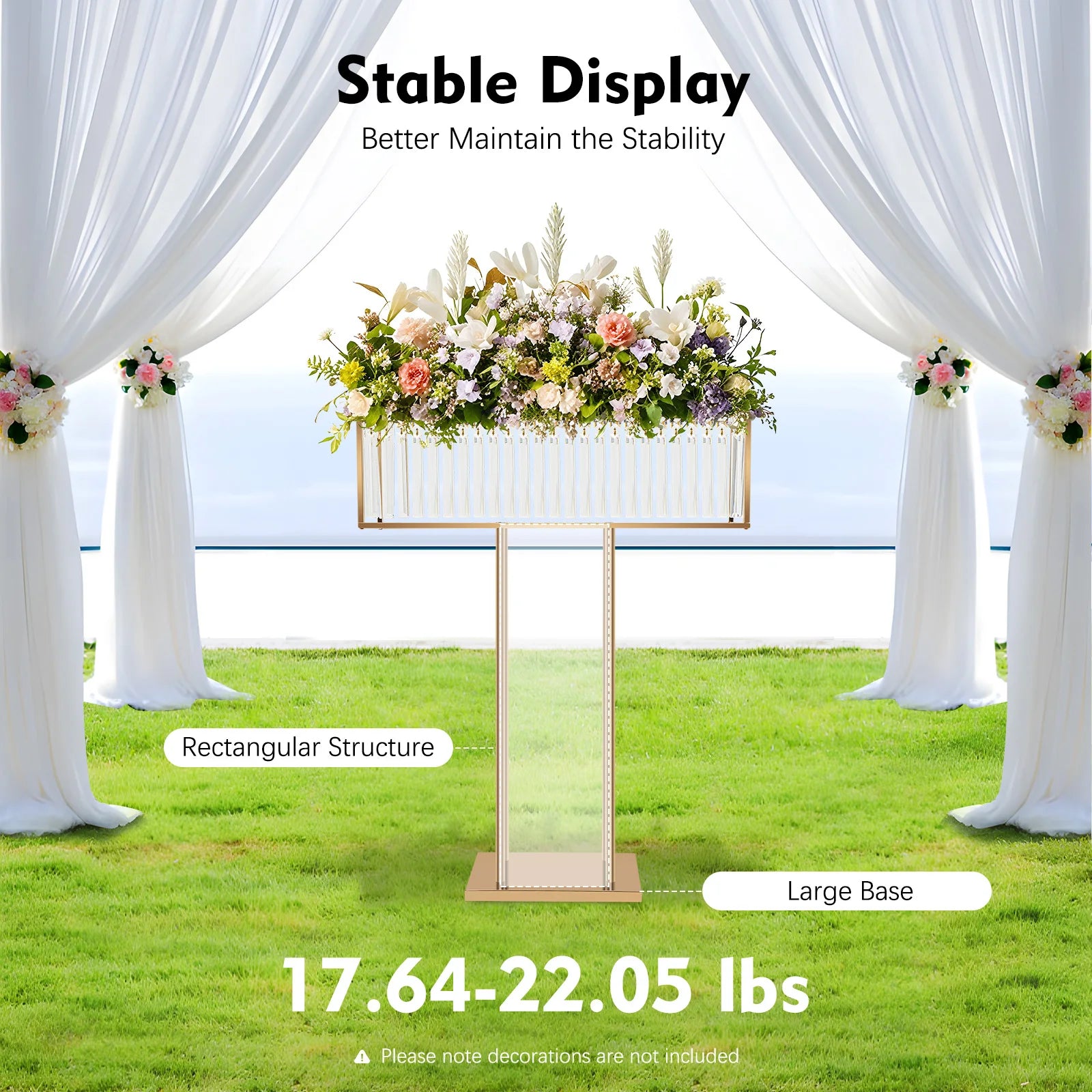 Gold Electroplated Iron Crystal Wedding Flower Stand 70×90cm DIY Floral Arrangement Holder Floor Tabletop Dual Use Crystal Chandelier Stand