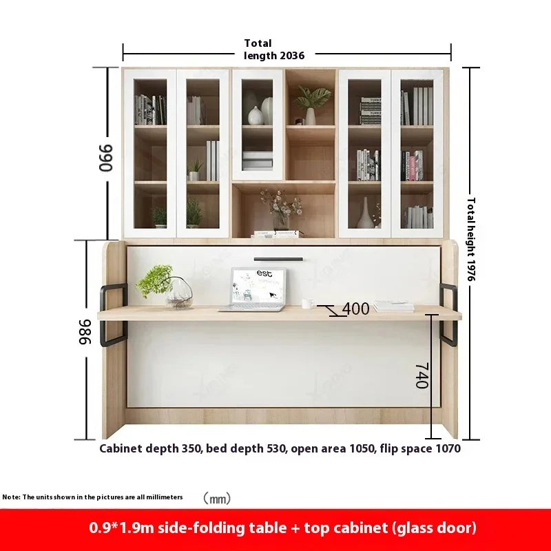 Multifunctional Invisible Desk Bed Bookcase Rotary Rollover Bed Wardrobe Integrated  Murphy Bed Bedroom Set Furniture