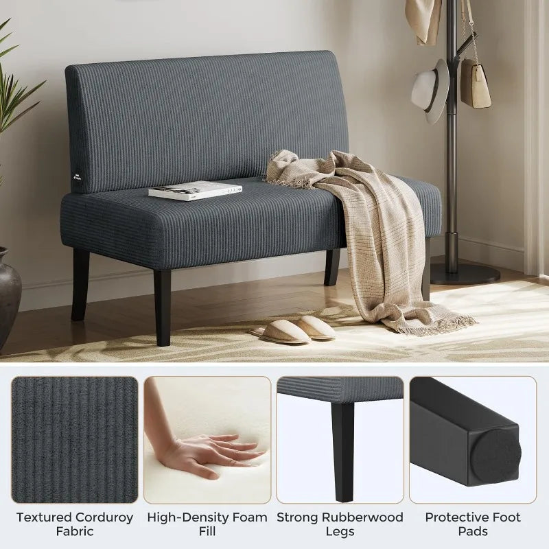 Small Comfy Sofa Mini Loveseat Couch 2-Seater Armless Sofa Chair, for Small Spaces Living Room,Bedroom,Dorm,Office, Dark Grey