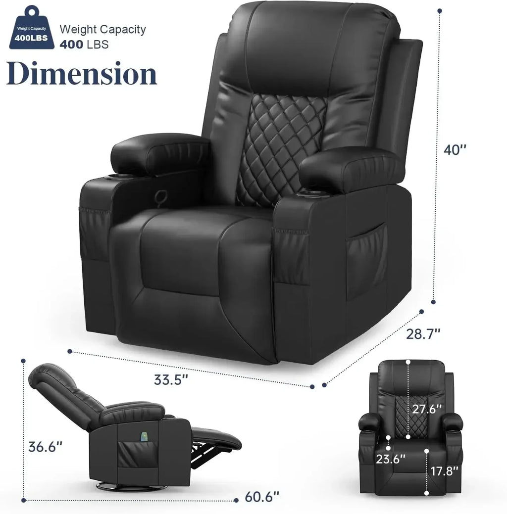 Adult Ergonomic Massage Rocker Chair with Heated Lounge, FSC certified, 360-degree Swivel Single Sofa Seat