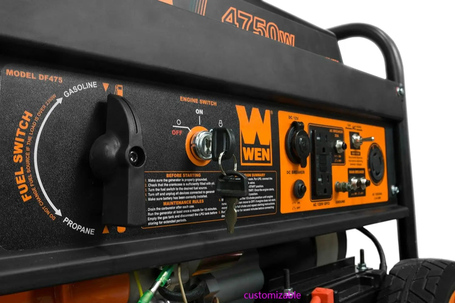 4750-Watt Dual Fuel Portable Generator, 120V/240V, with Wheel Kit and Electric Start (DF475T)