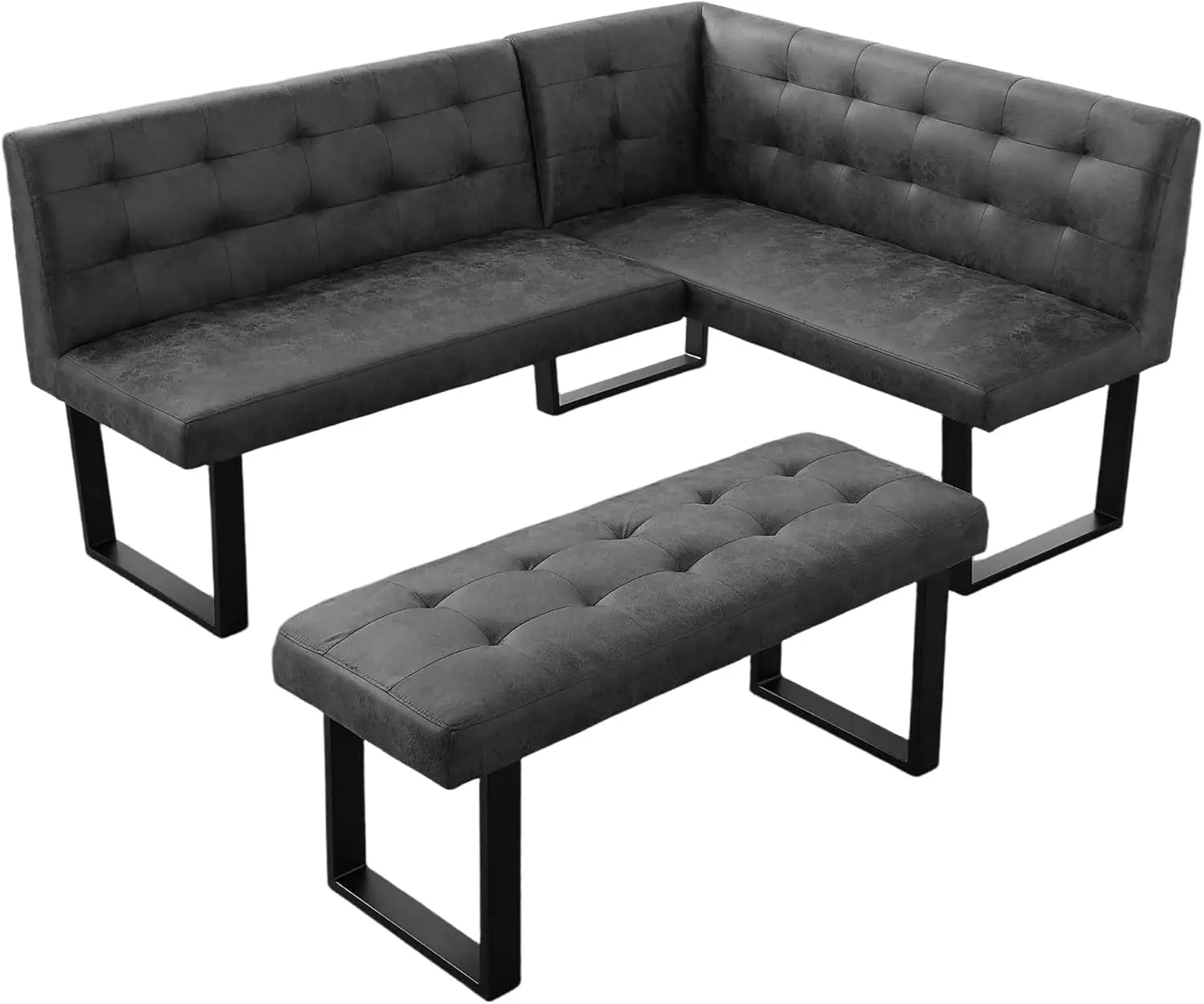 Modern L-Shaped Dining Bench, Vintage Fabric Upholstered Corner Sofa with Metal Legs for Kitchen Nook, Living Room