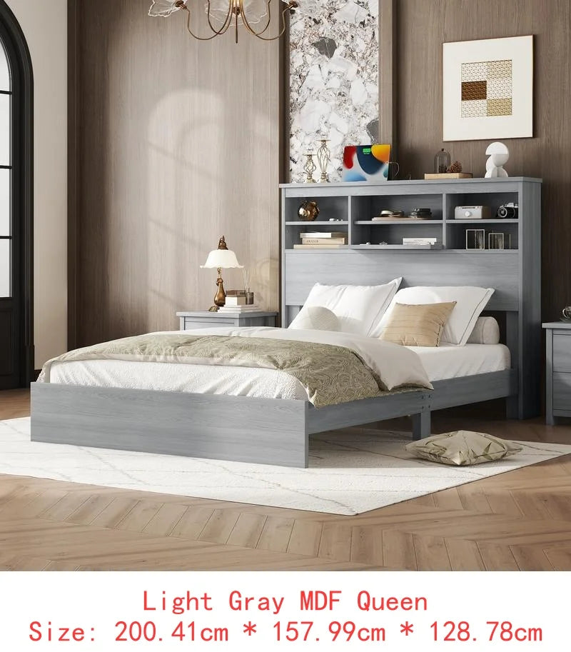 Vintage Queen Bedroom Set, 4 Pieces - Wooden Bed Frame, 2 Nightstands & 1 Dresser in White Finish