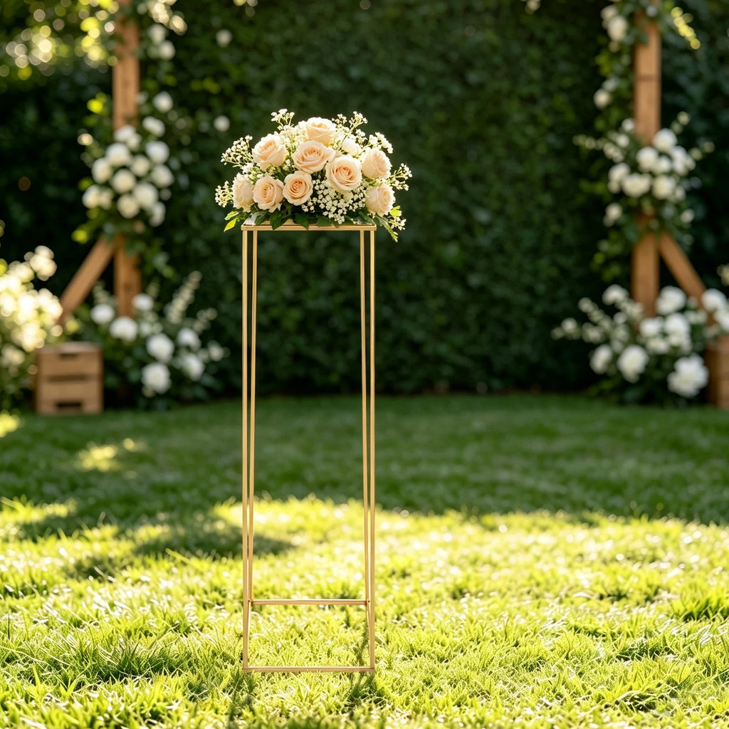 Electroplated Gold Iron Wedding Flower Stand Rectangular Detachable Free Standing Floral Display Rack 5KG Load DIY Decorative Column