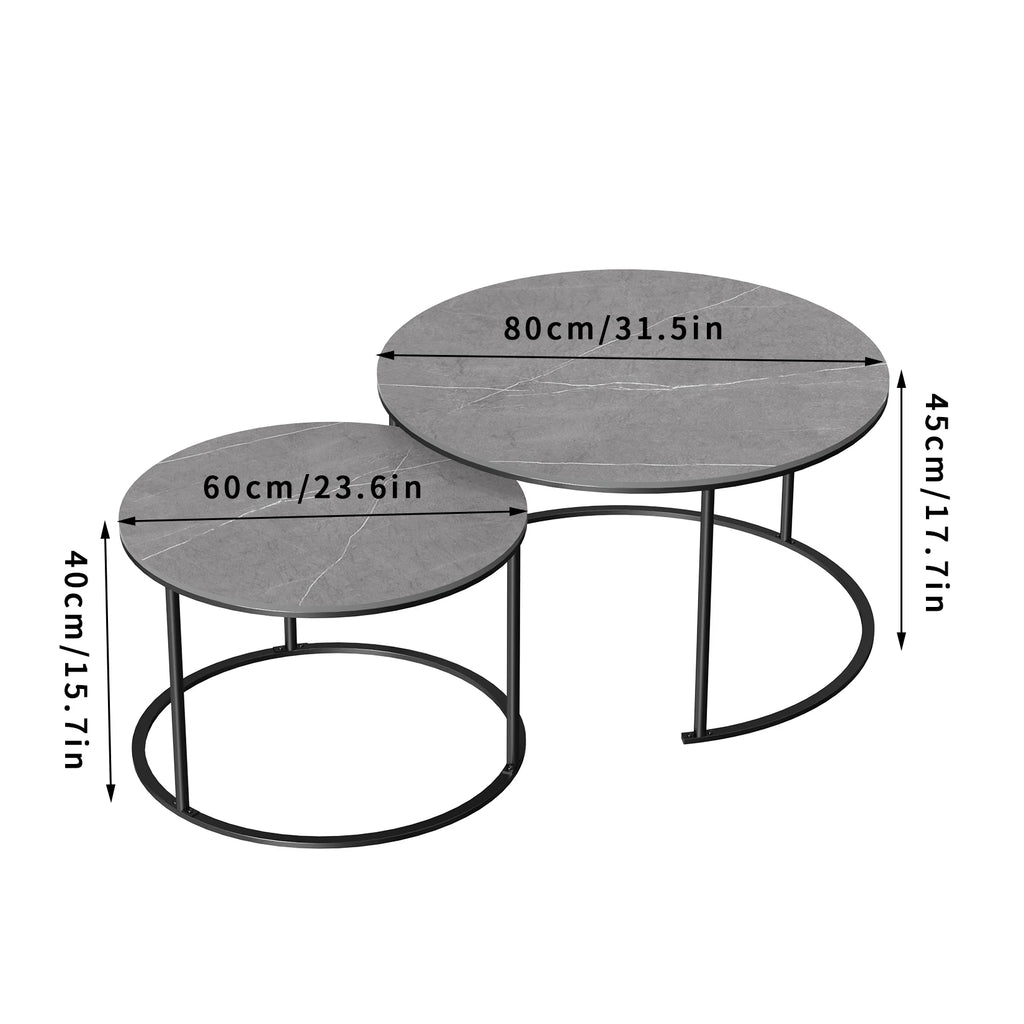 Modern Nesting Round Grey Marble Top Coffee Table Set/ Sintered Stone Table/ Metal Legs Home Furniture