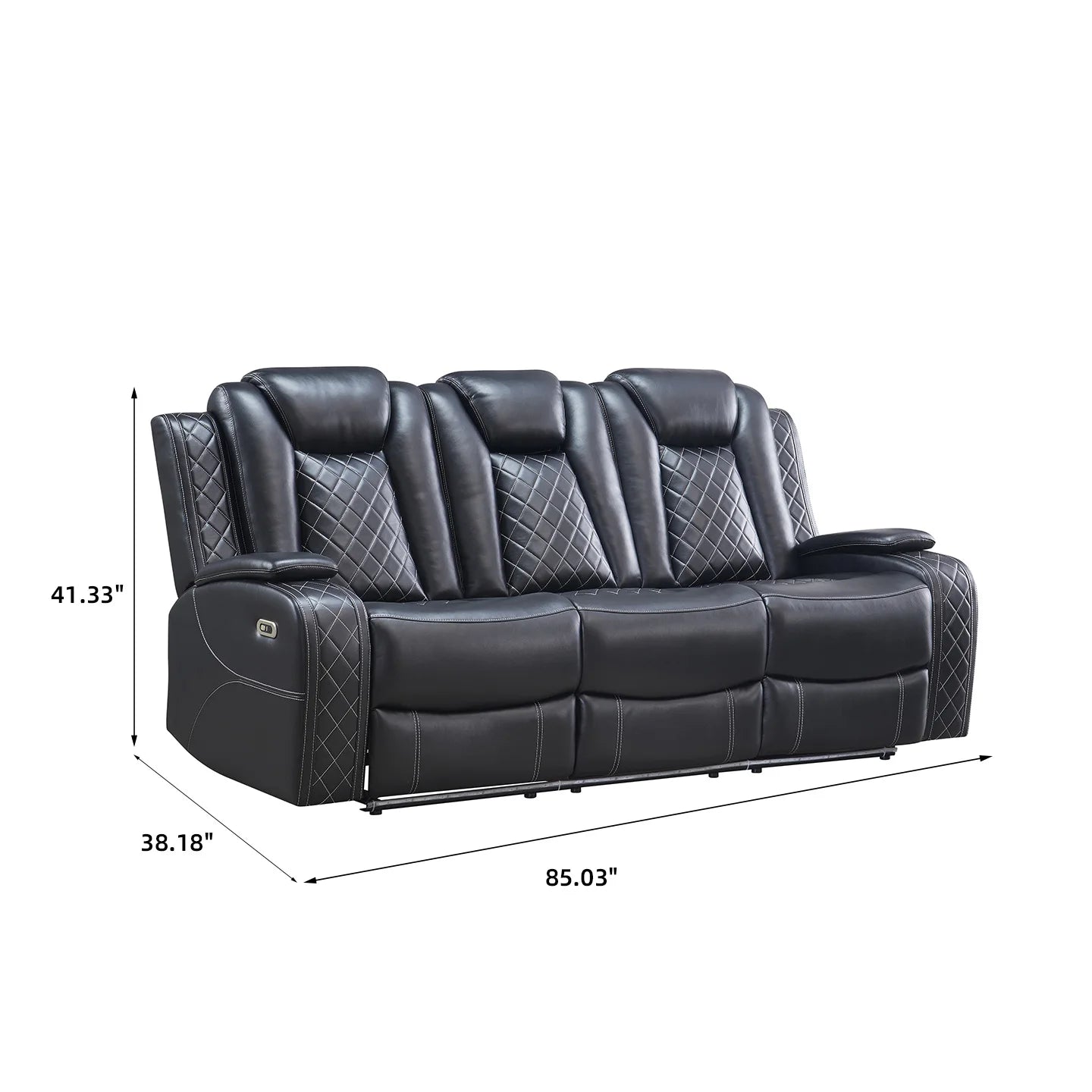 Power Reclining Sofa Couch with Wireless Charger/ 3 Seater Recliner/Reading Light Leather/ Bluetooth Speaker/ Theater Seating LED