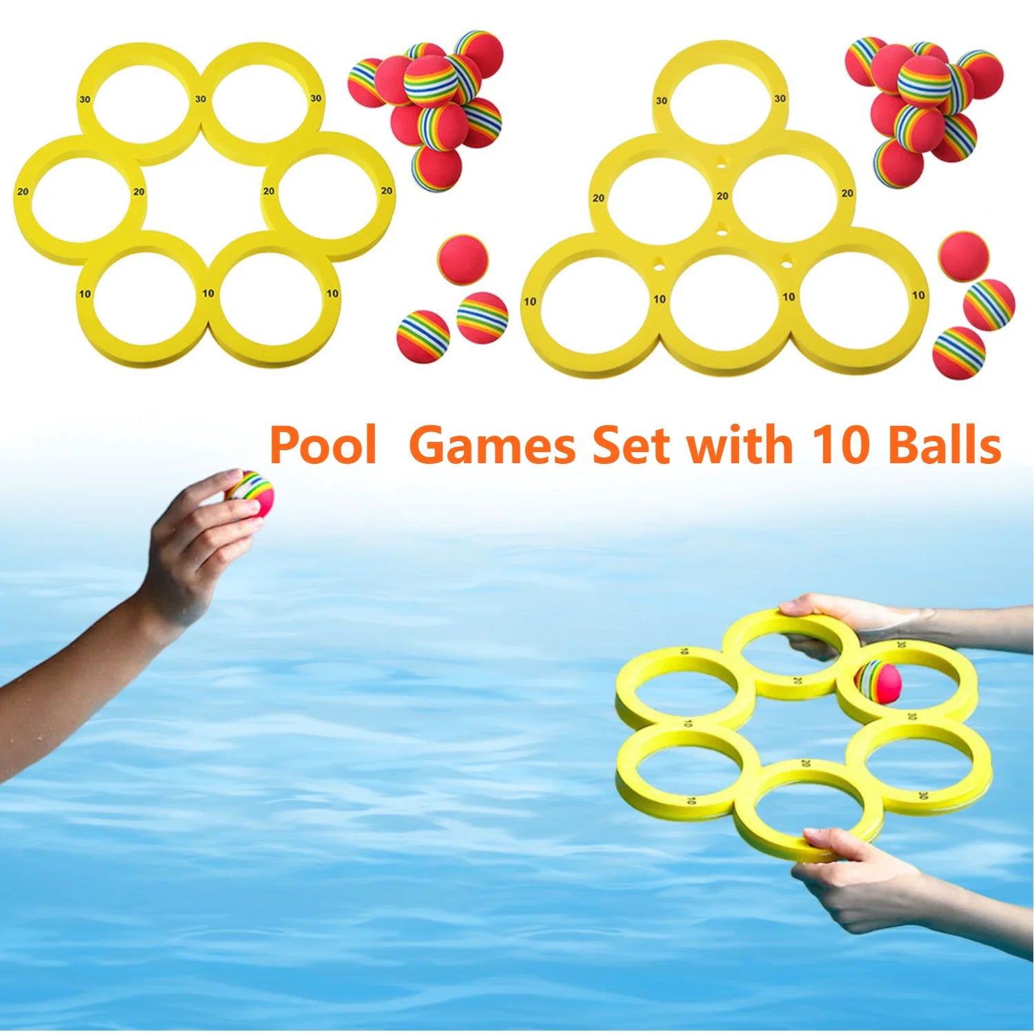 Pool Toys Games Set with 10 Ball/ Pool Floating Throwing Games/ Floating Pool Water Toys for Kids Adults Swimming Pool Water Game