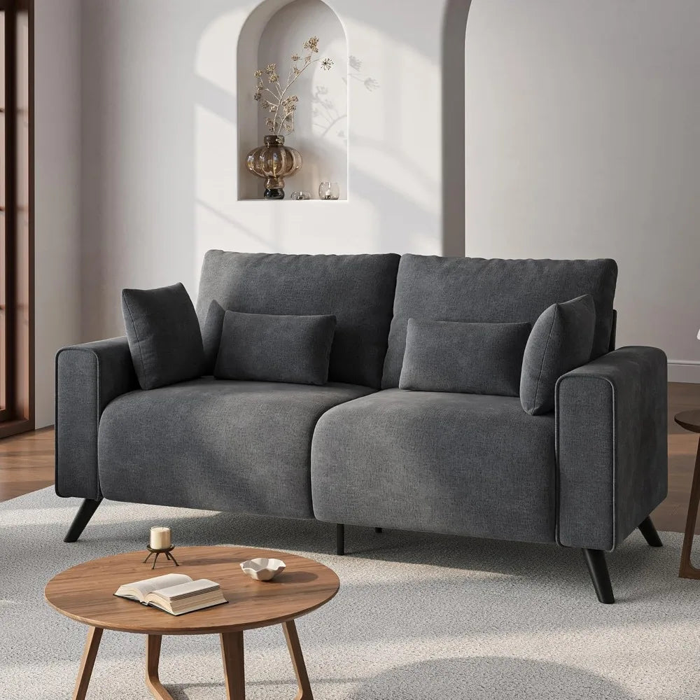 Loveseat Sofa, Grey Love Seat Couches for Living Room, 2 Seater Small Couch for Small Spaces, Bedroom, Office Sofas