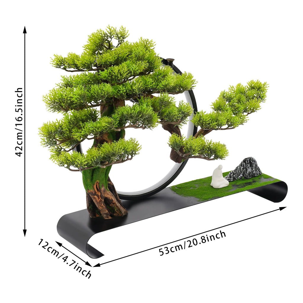 LED Dimmable Artificial Bonsai Tree/ Zen Tabletop Decor/ USB Warm Light Simulation /Pine Tree Desktop Ornament for Home/ Office/ Meditation Room