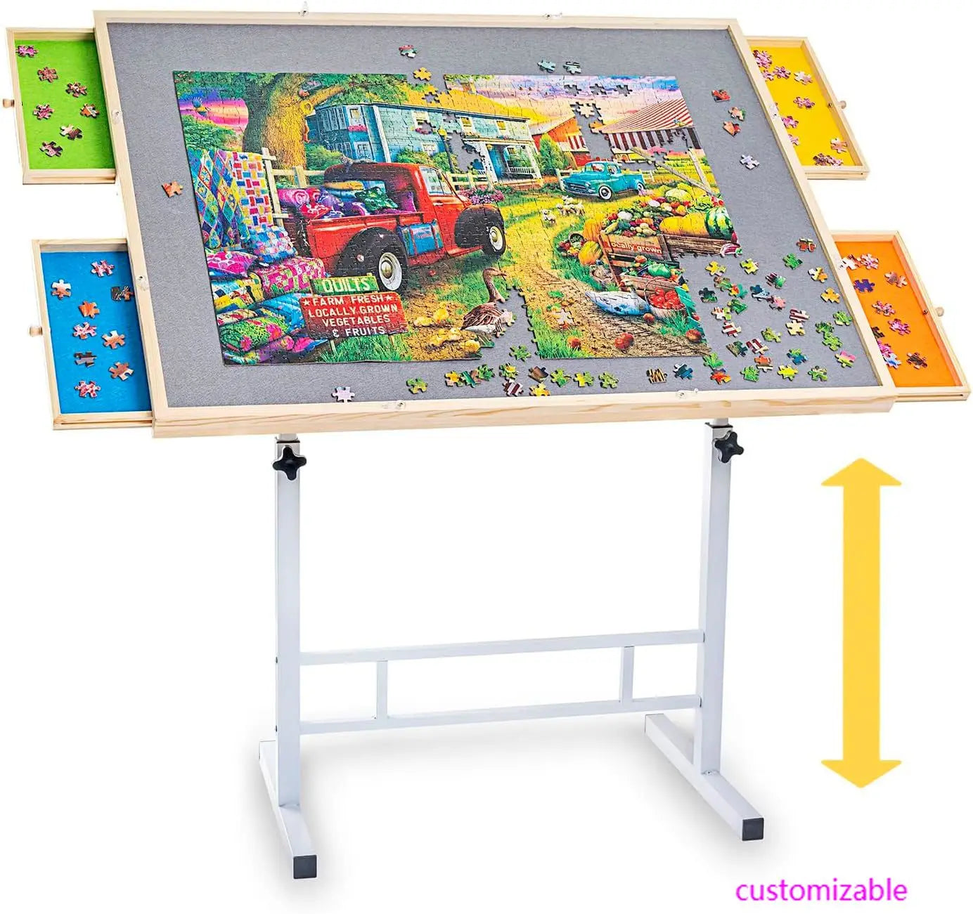 Adjustable Jigsaw 1500 Puzzle Table with Drawers, Angle & Height Adjustable with Metal Legs/ 35"x26" Tilting