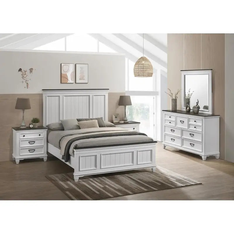 Shiplap Panel Queen Bed Set with Dresser, Mirror, and 2 Nightstands