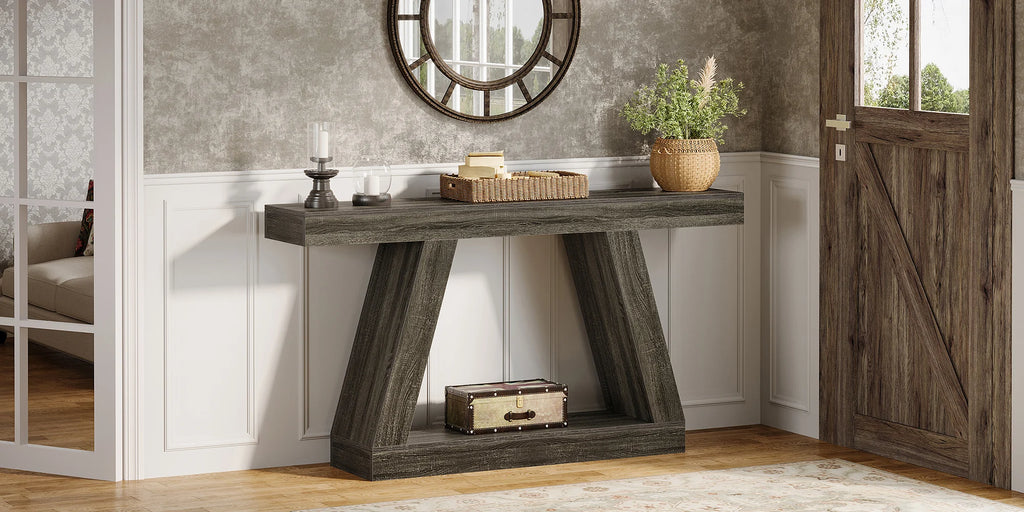 Tribesigns 55-Inch Rustic Console Sofa Table with Storage Industrial Wooden Entryway Table for Hallway Living Room