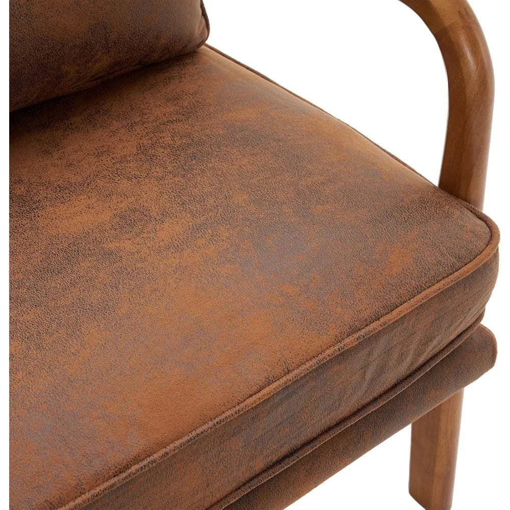 Microfiber Rustic Mid Century Modern Accent Chair, Solid Wood Padding Lounge Armchairs Side Sitting Chairs for Living Room