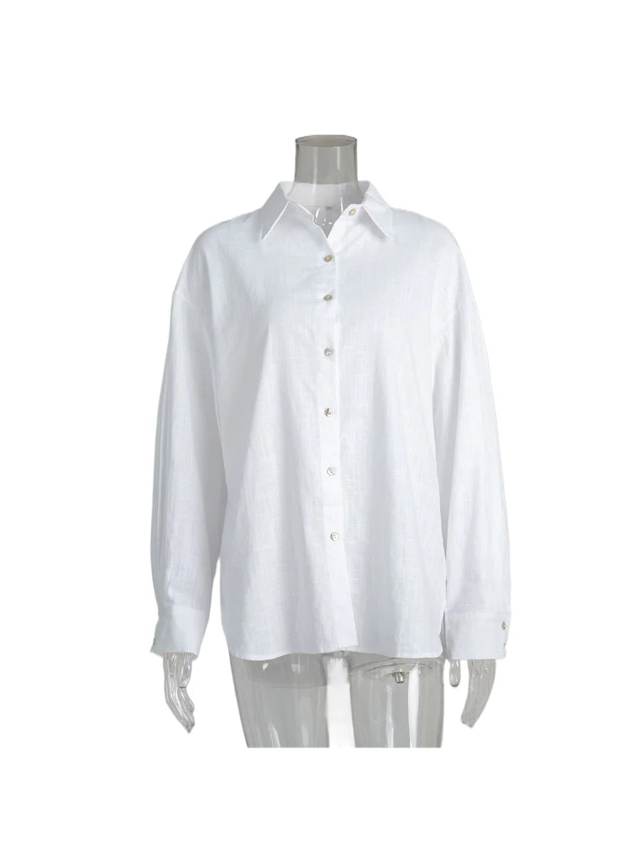 100% Cotton Spring Summer Versatile Lazy Casual Shirt Women's Fashionable Solid Color Loose Shirt Cardigan Shirt