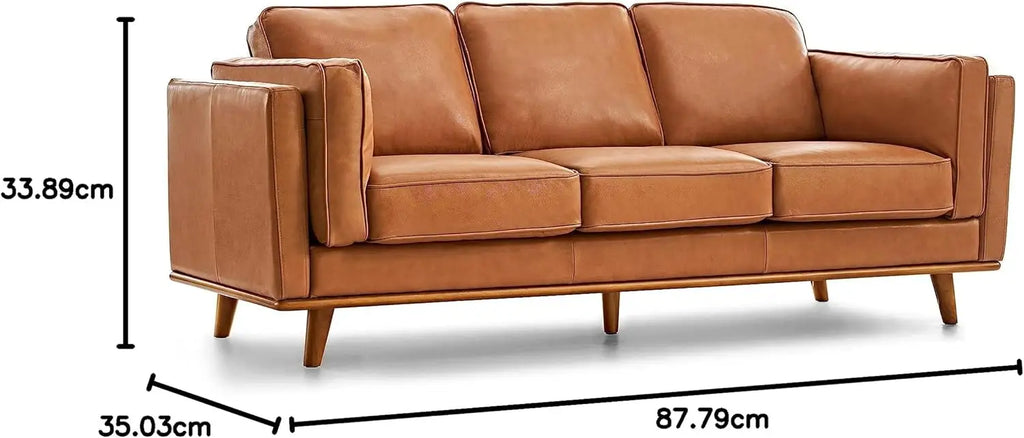 Valencia Artisan Full Leather Sofa 88” - Pure Full Italian Nappa Leather Couch, Solid Wood Accent, Ultimate Comfort, Cognac Tan