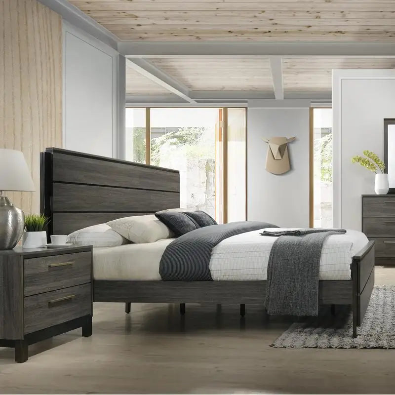 5-Piece King Size Bedroom Set in Antique Grey Wood