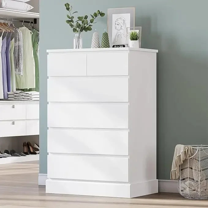 White Tall Dresser with 6 Drawers, 43.9" Tall Dressers & Chests of Drawers, Modern Wood Closet Organizer and Storage