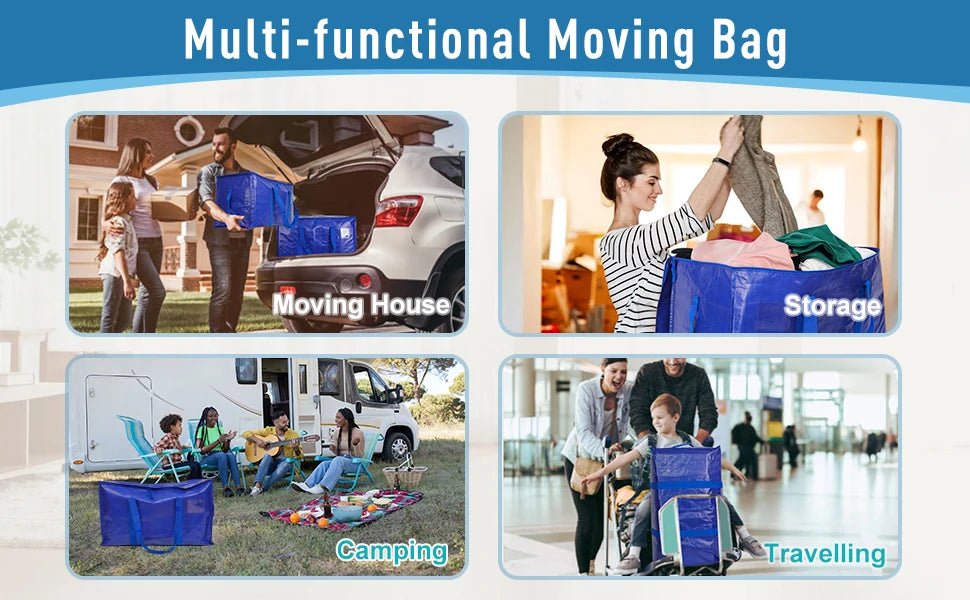 6 Pack Extra Large Moving Bags/ Heavy Duty with Zippers & Carrying Handles, Durable Storage Bags/ Moving Boxes for Closet Organize