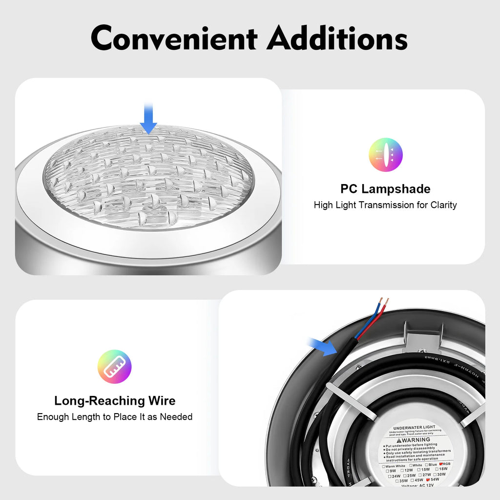 54W RGB LED Underwater Swimming Pool Light 12V Color Changing Remote Control 30m² Illumination for Garden Fountain Pond