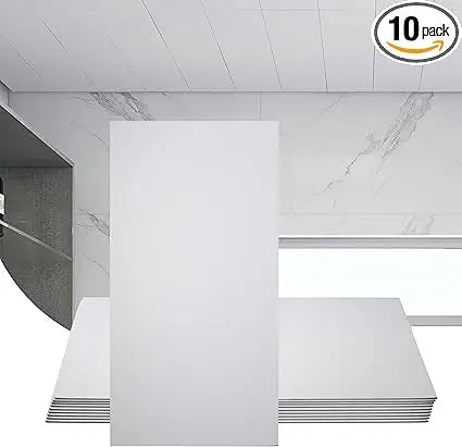 10-Piece 2ft x 4ft Ceiling Tiles - Smooth White PVC Panels, 24 x 48 Inches, 5mm Thick, Waterproof and Reusable
