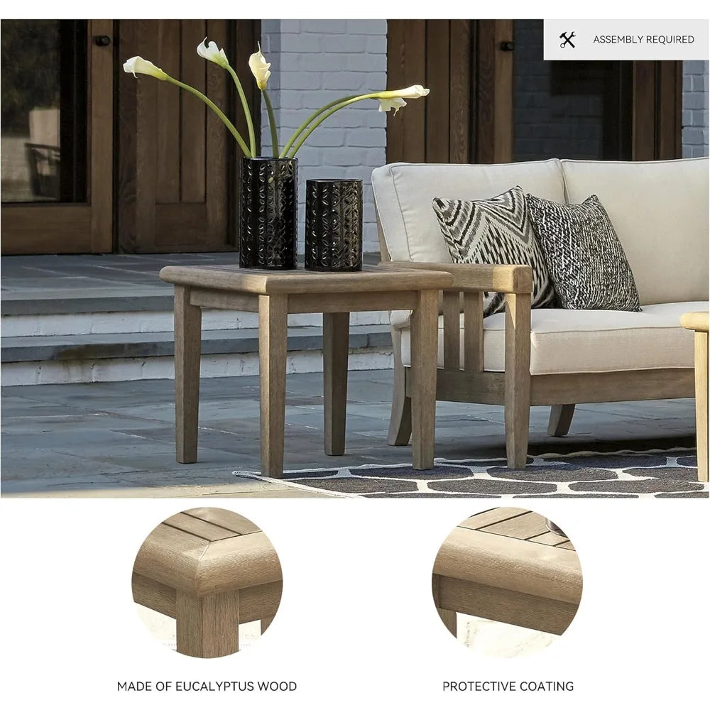 Outdoor Eucalyptus Wood Square Table/Gray-Brown