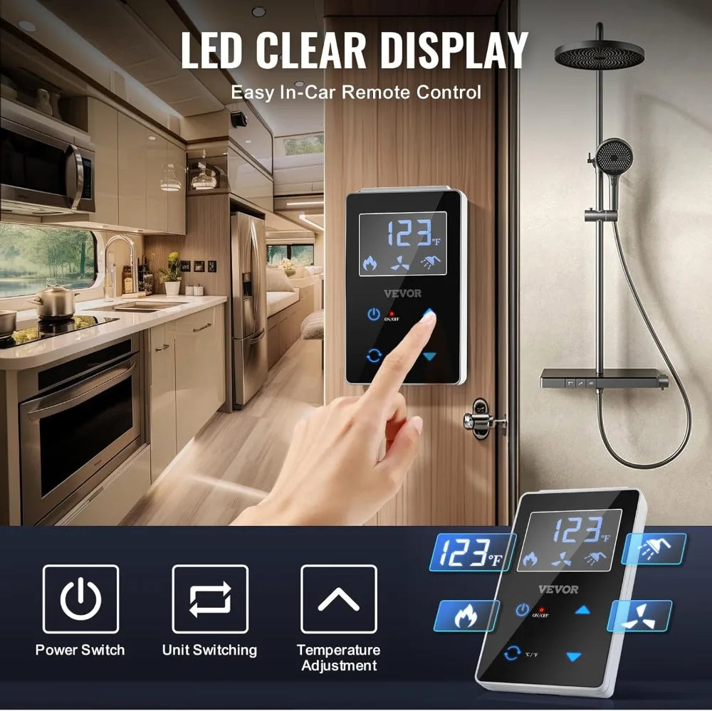 RV Tankless Water Heater 42000BTU Instant Hot Shower with Remote Control & Outdoor Outlet for Campers