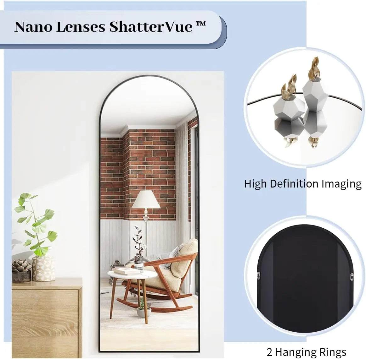 64"x21" Arch Floor Mirror, Full Length Mirror, Wall Mirror Hanging or Leaning, Arched-Top Full Body Mirror with Stand