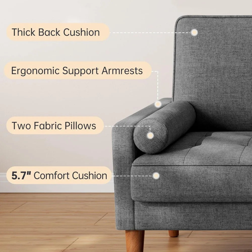 48" Sofa Loveseat, Mid Century Couch for Small Spaces, Bedroom and Living Room, Removable Cover Spring Cushions, Solid Wood Fram