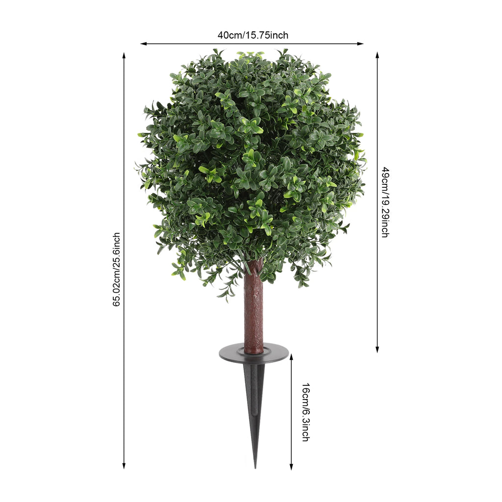 Set of 4 Artificial Boxwood Topiary Ball Trees, 25.6in Faux Potted Plants, UV Resistant, Outdoor Fake Shrubs with Ground Spikes, Realistic Green Foliage, No Fade, No Maintenance, Easy Install, for Garden, Patio, Porch, Home,