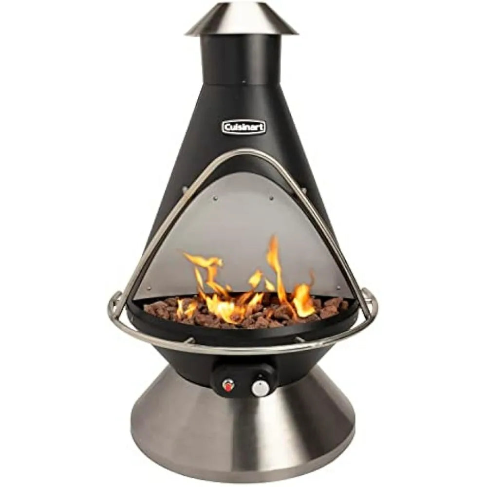 NEW-Cuisinart Chimenea Propane Fire Pit: 40,000 BTU Adjustable Outdoor Patio Fire Pit with Lava Rocks and Directional Heat Shield