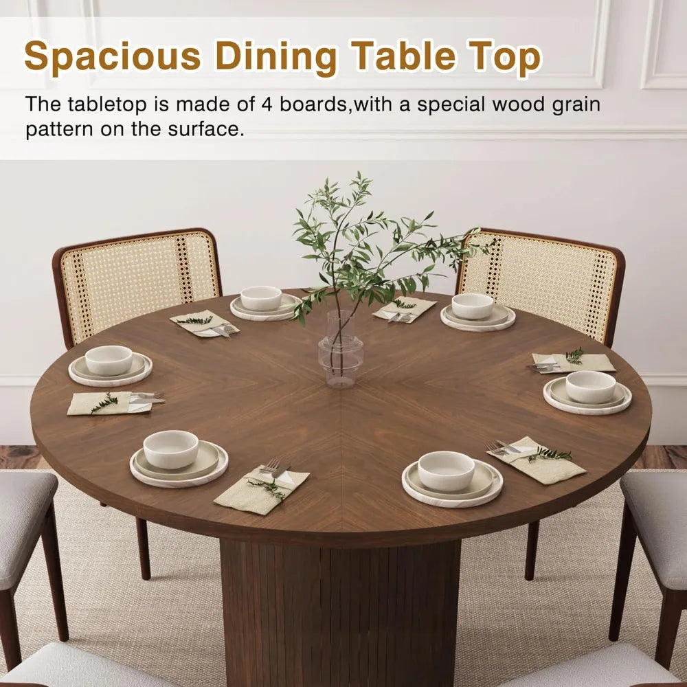 Round Dining Table for 4, Modern Farmhouse Kitchen Table, 47" Small Circle Dining Table with Wood Strip Base