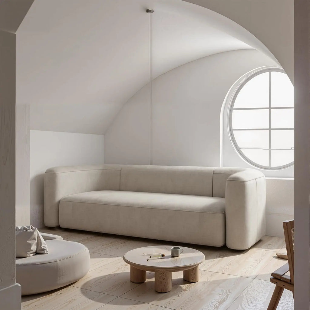 Luxury Modern Tight Curved Back Velvet Sofa, Minimalist Style ,3 Seater, Cream