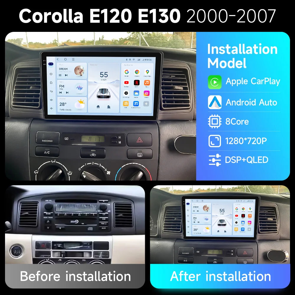For Toyota Corolla Verso Spacio E120 2001-2007 Auto Radio Car Play WIFI Car Radio/ GPS Navigation/ Multimedia Video Stereo DSP Audio