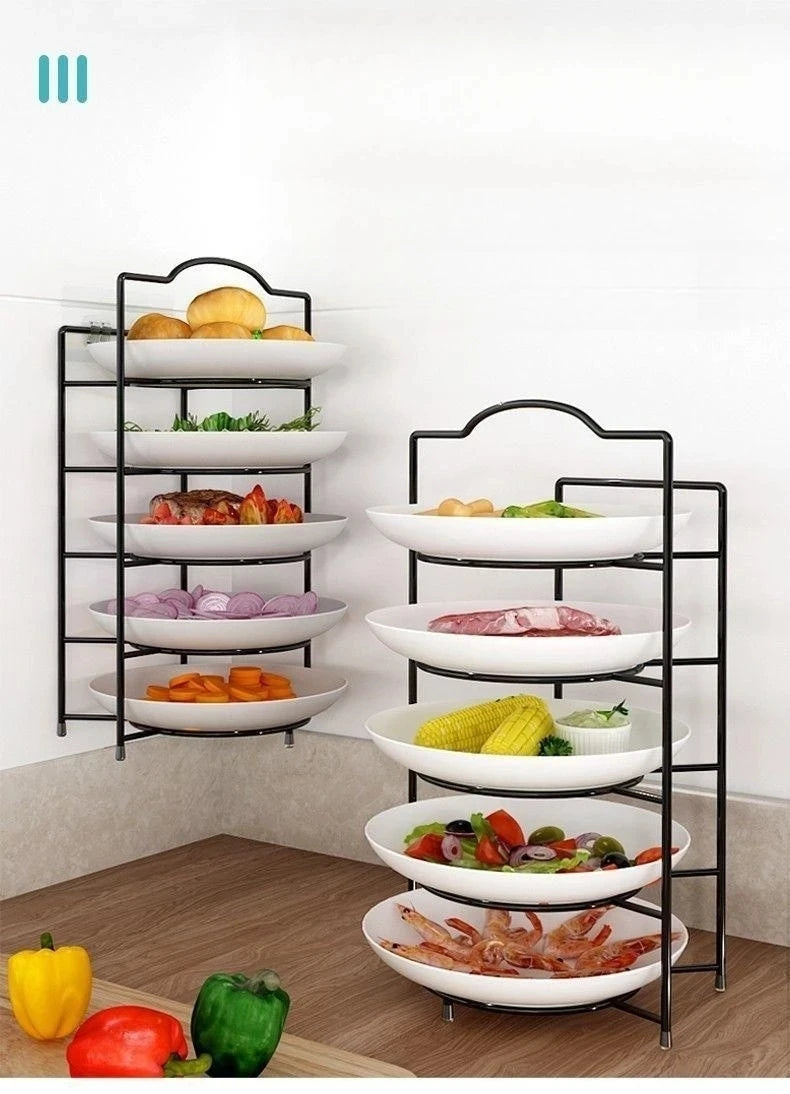 Kitchen Storage Shelf Multilayer Metal Shelves Wall-Mounted Dish Storage Rack Kitchen Table Top Organizer Preparation Dish Rack