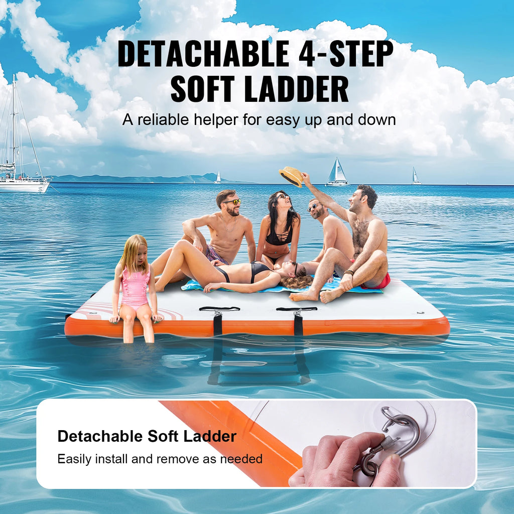 Inflatable Floating Dock/ Non-Slip Dock Mat with Detachable Ladder/ Floating Platform Island Raft for Pool