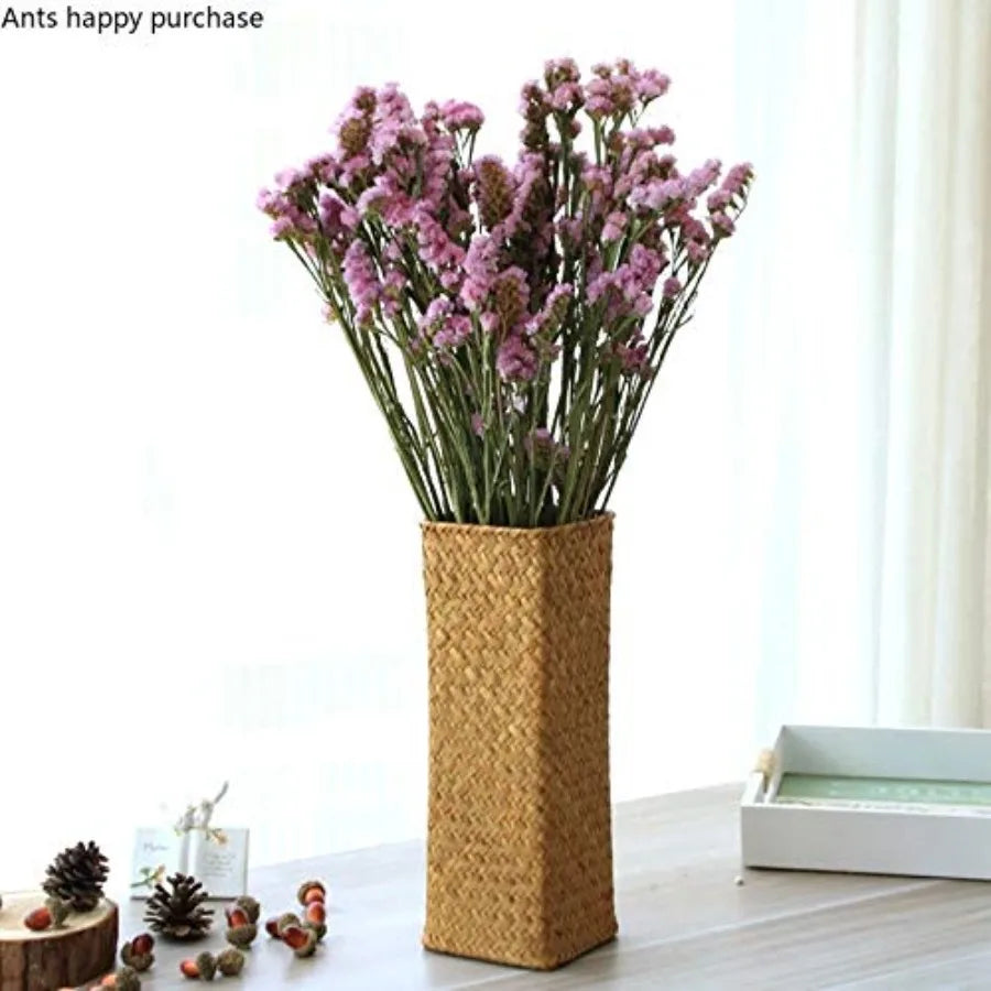 Natural Seaweed Weave Basket Pastoral Rattan Vase/ Bamboo Weaving  Flower Arranger Gypsophila Dried Flower Vase Decoration