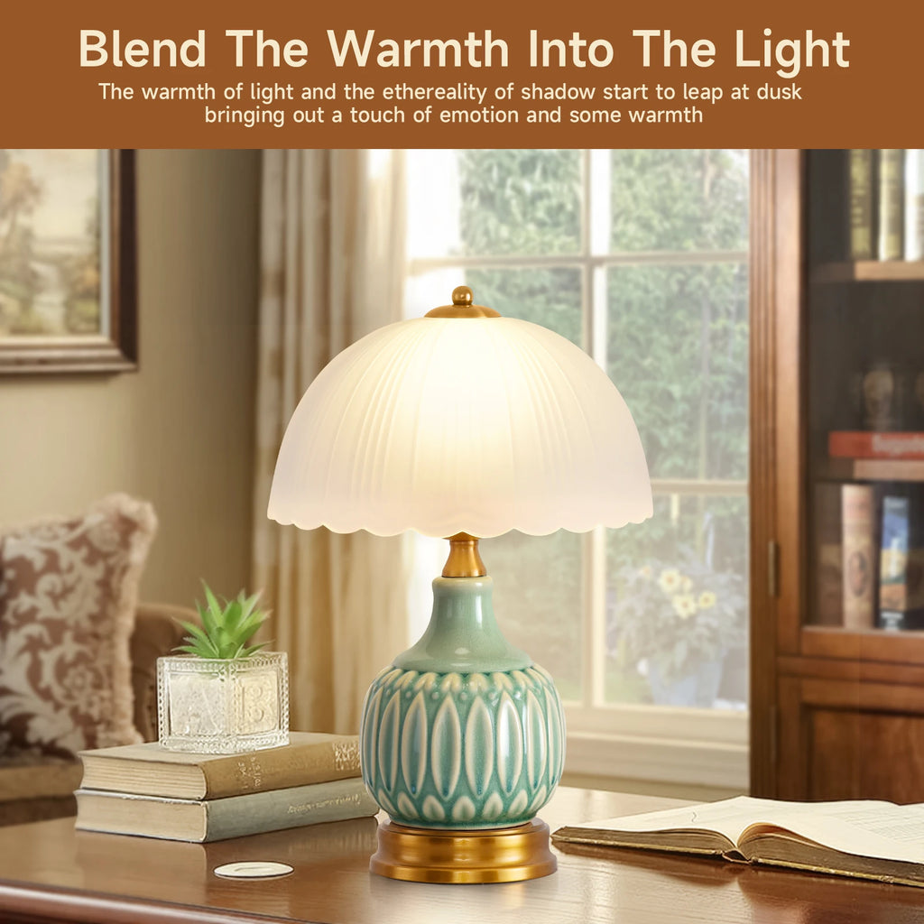 Vintage Lamp for Living Room,16" Modern Ceramic Table Lamps for Bedroom, Retro Bedside Nightstand/ Traditional Lamps ,Classic Chino