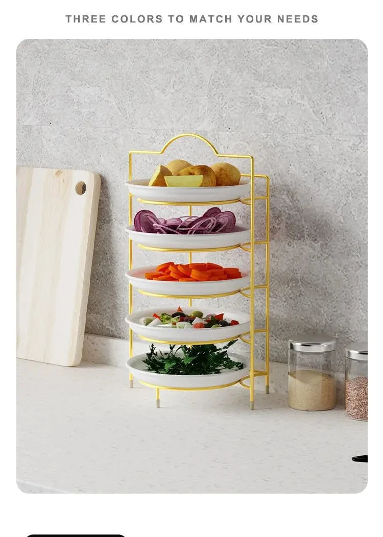 Kitchen Storage Shelf Multilayer Metal Shelves Wall-Mounted Dish Storage Rack Kitchen Table Top Organizer Preparation Dish Rack
