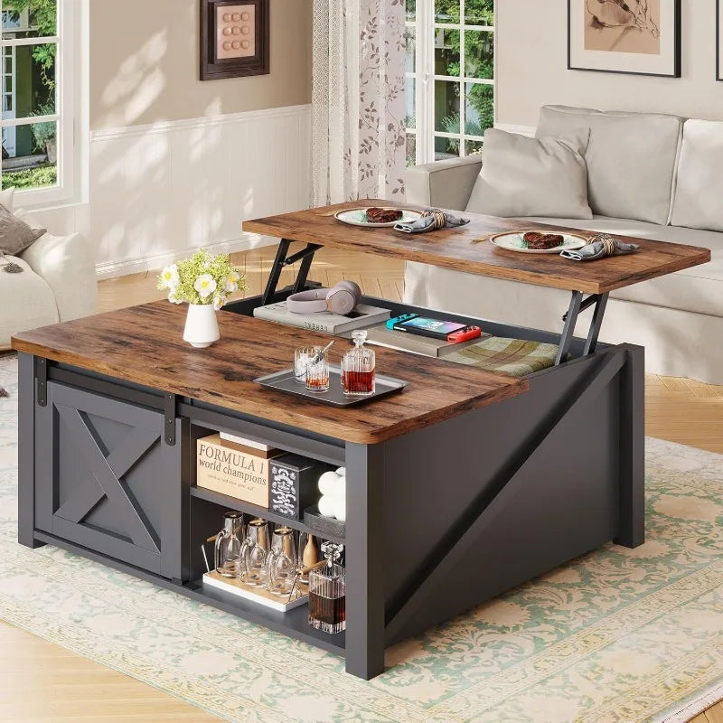 31.5" Lift Top Coffee Table with Storage, Square Coffee Tables for Living Room, Farmhouse Coffee Table with Large Hidden