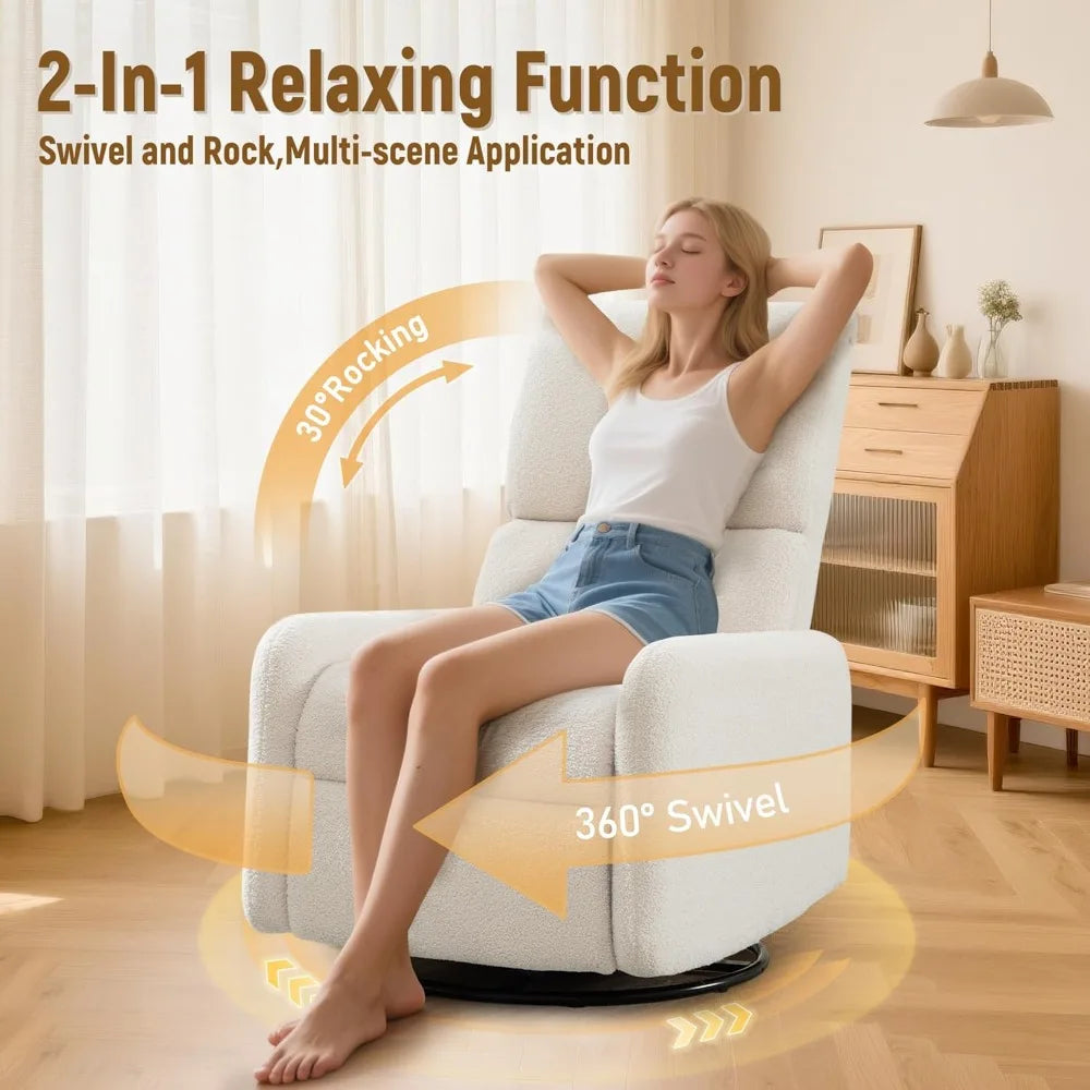 360° Swivel Glider Chair, Rocking Chair with Side Pockets, Deep Cushioned Seat, Steel Structure Base
