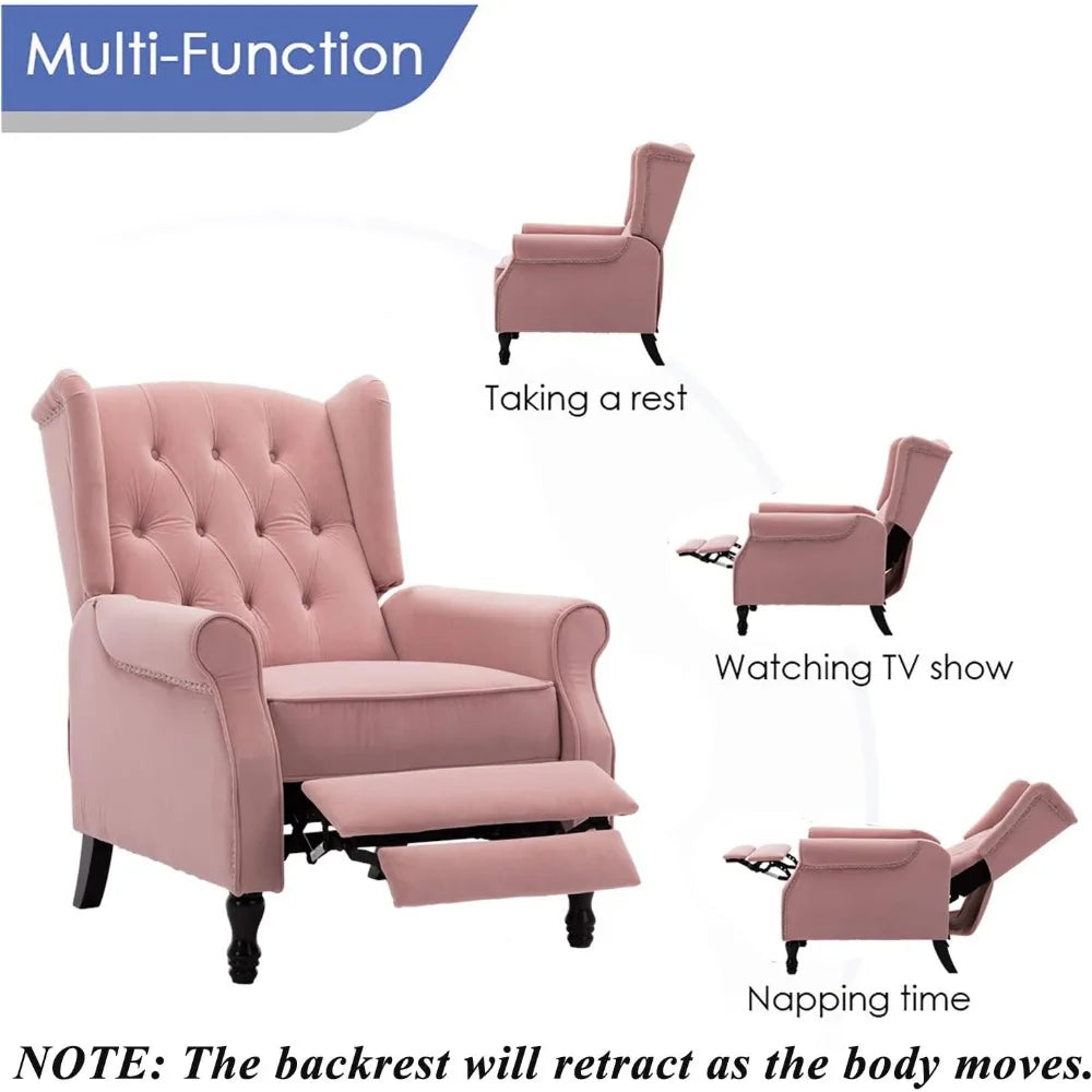 Velvet Tufted Push Back Arm Accent Chair/Recliner